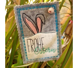 Stickdatei - Postkarte ITH "Hasige Ostertage & Frohe Ostern" Hasenohren